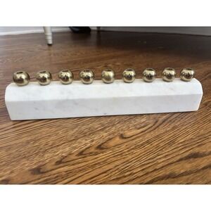 Hanukkah Marble White Stone Gold Tone Menorah NWOT Never Used READ